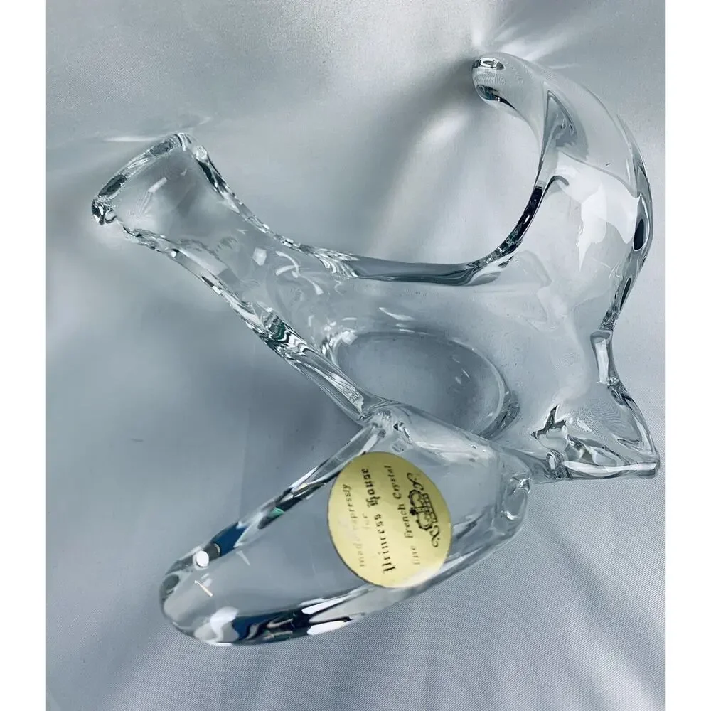 Princess House #458 French Lead Crystal Art Glass Bird Dove Bowl Dish